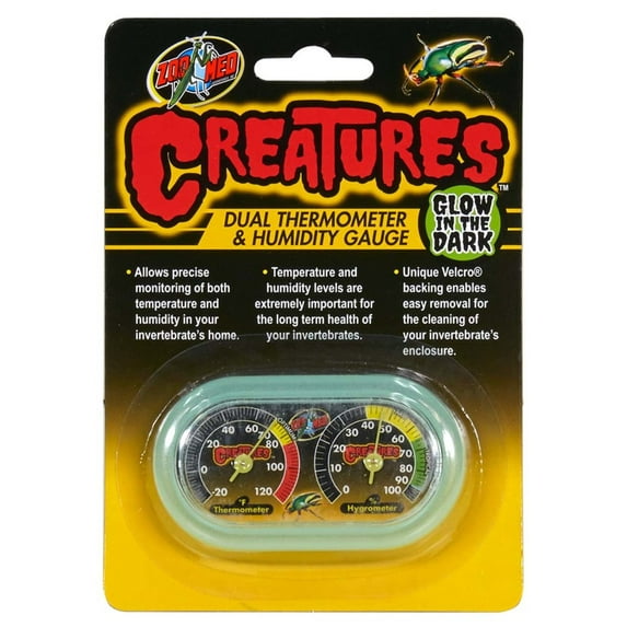Zoo Med Creatures Dual Thermometer & Humidity Gauge Glow In The Dark