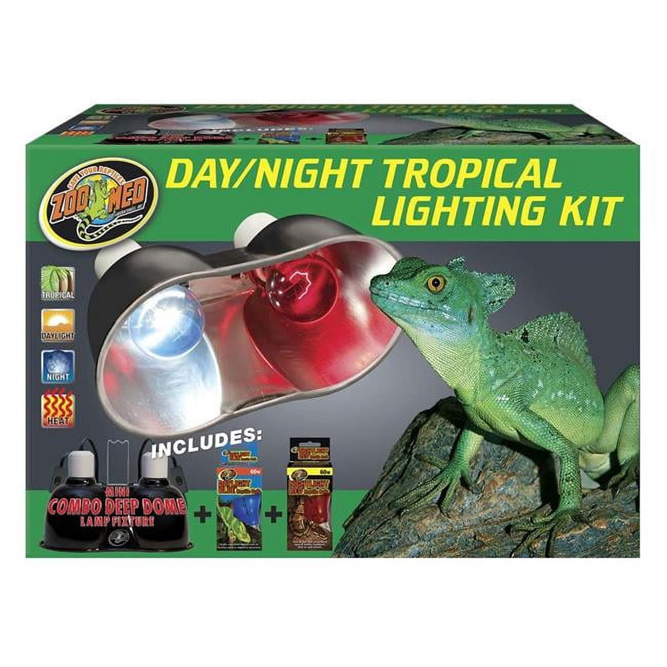 Zoo Med Day/Night Tropical Lighting Kit – Includes Mini Dome Fixture, 60W Daylight Blue & Nightlight Red Bulbs