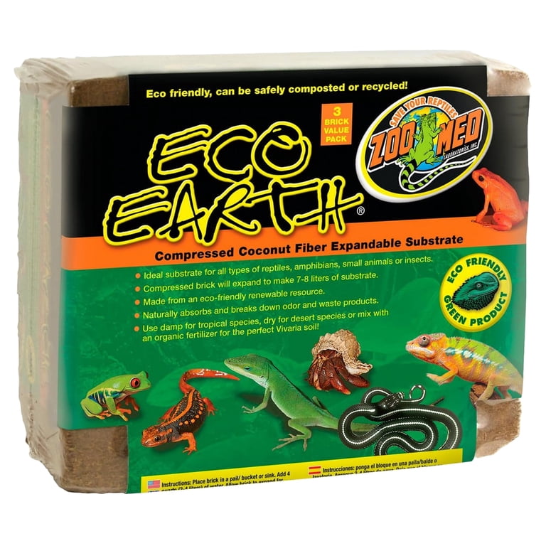Zoo Med Eco Earth Compressed Coconut Husk Coir Substrate Brick 3pk