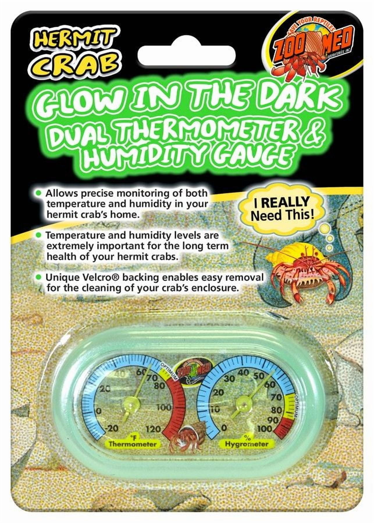 Zoo Med Hermit Crab Home Dual Thermometer and Humidity Gauge Glow in the Dark [Reptile, Thermometers & Thermostats] 1 count