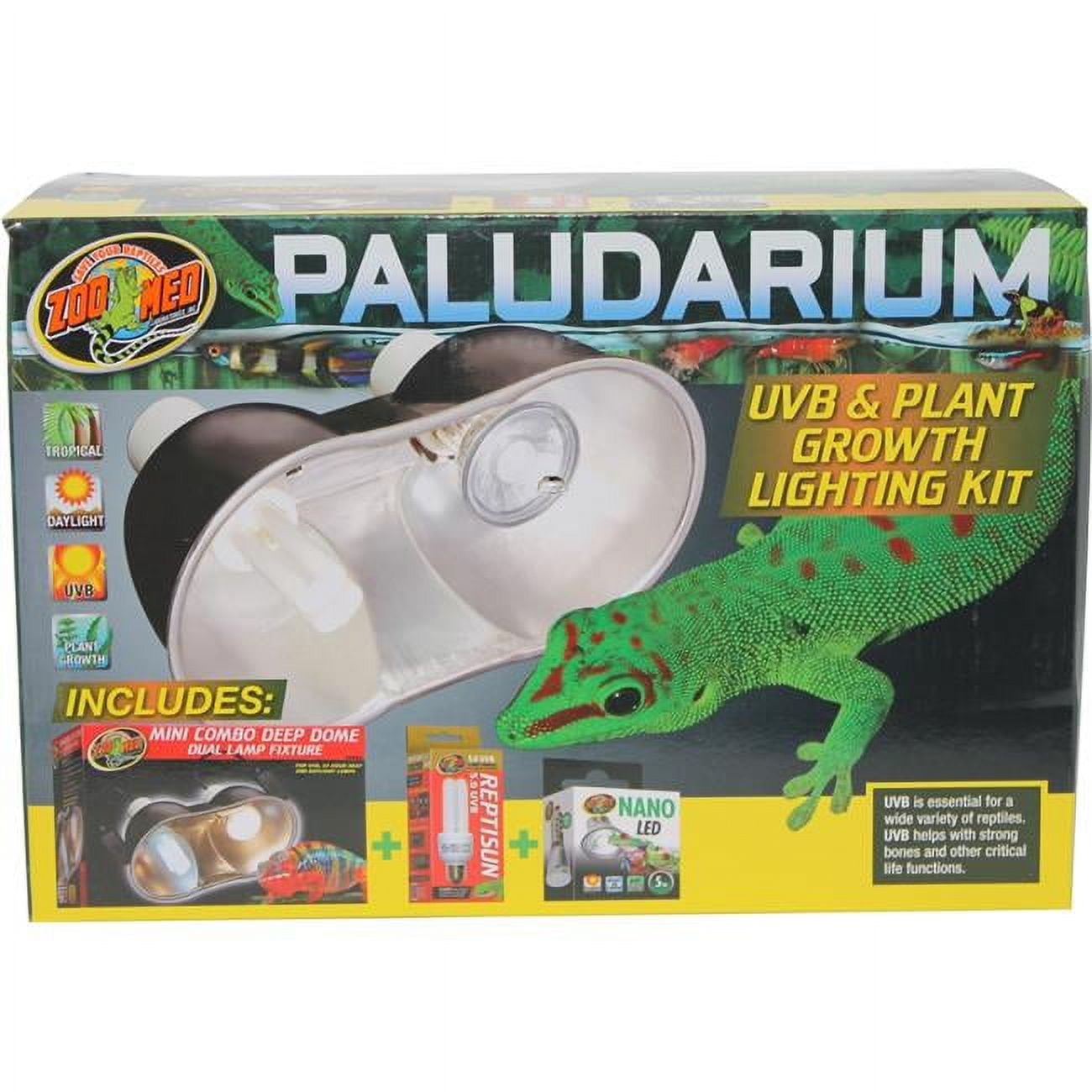 Zoo Med Mini Tropical UVB Lighting Combo - Includes Mini Deep Dome Fixture & ReptiSun 5.0 UVB 13W Compact Bulb
