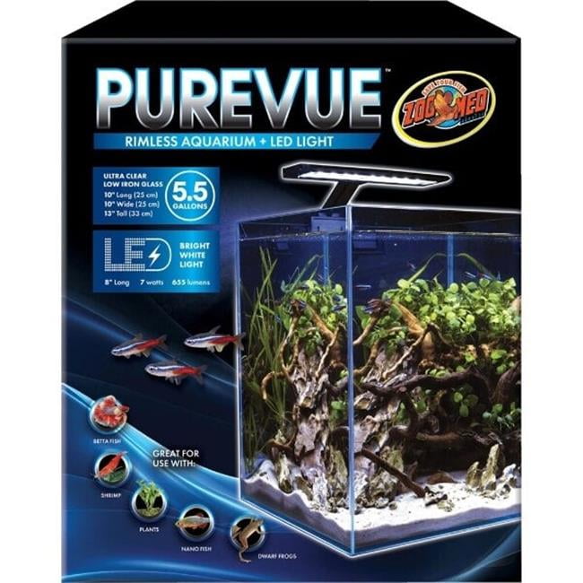 Purevue Rimless Aquarium with Bright White LED Light - 5.5 Gallons