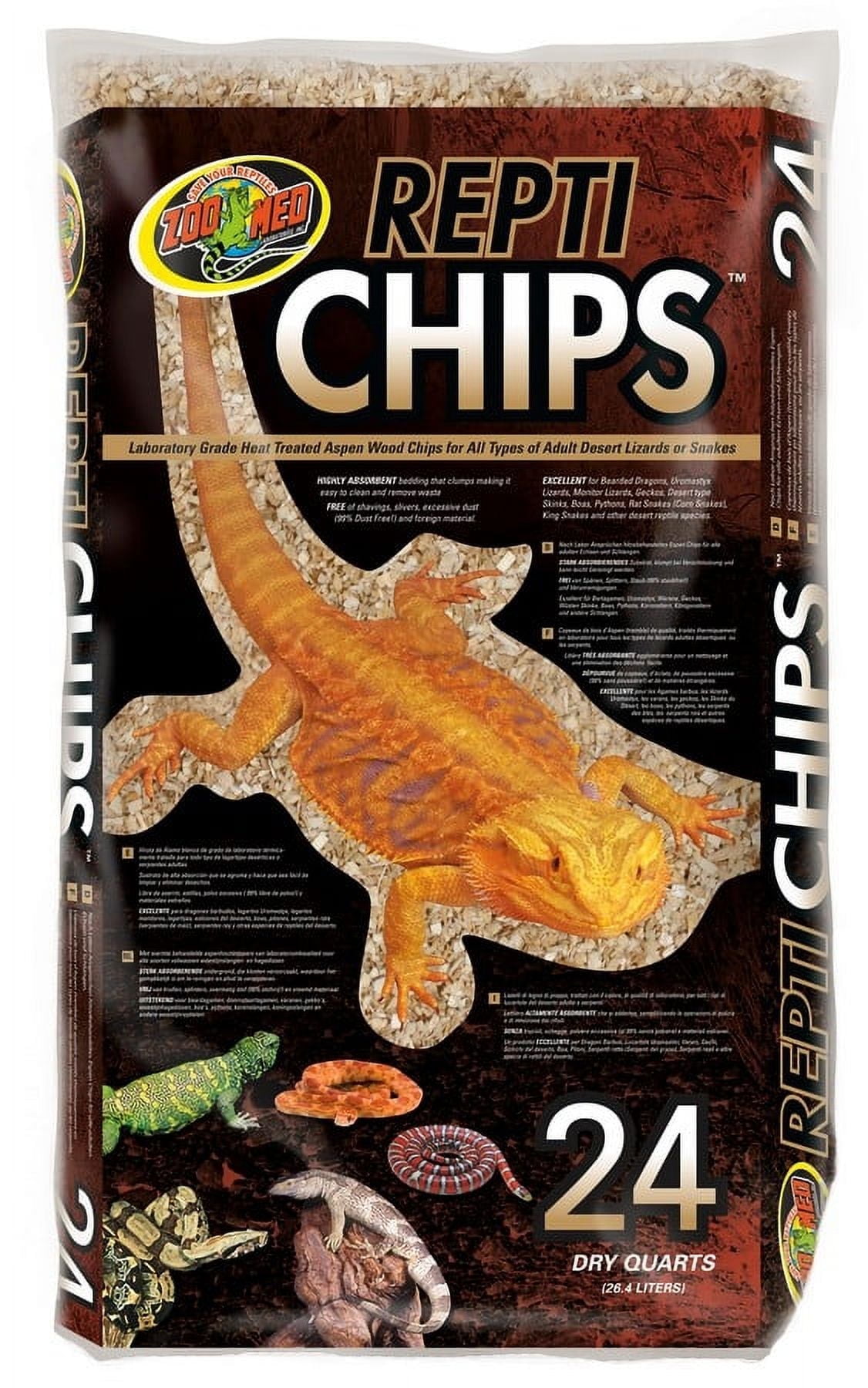 Zoo Med Repti Chips Aspen Wood Chips for Desert Lizards and Snakes [Reptile Bark, Soil and Moss, Reptile Supplies] 24 quart