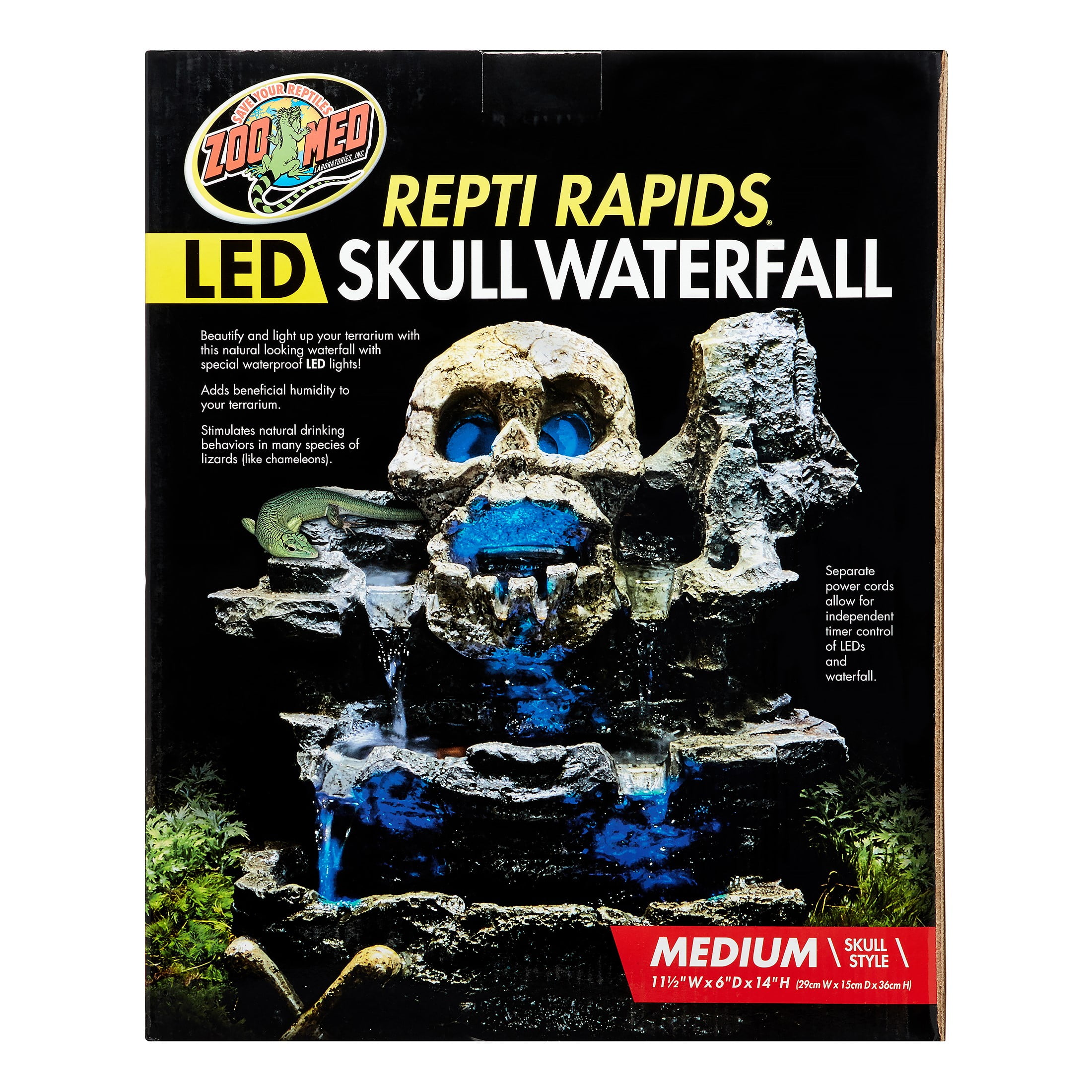 Zoo Med Repti Rapids LED Skull Waterfall Medium, Reptile Tank Decor