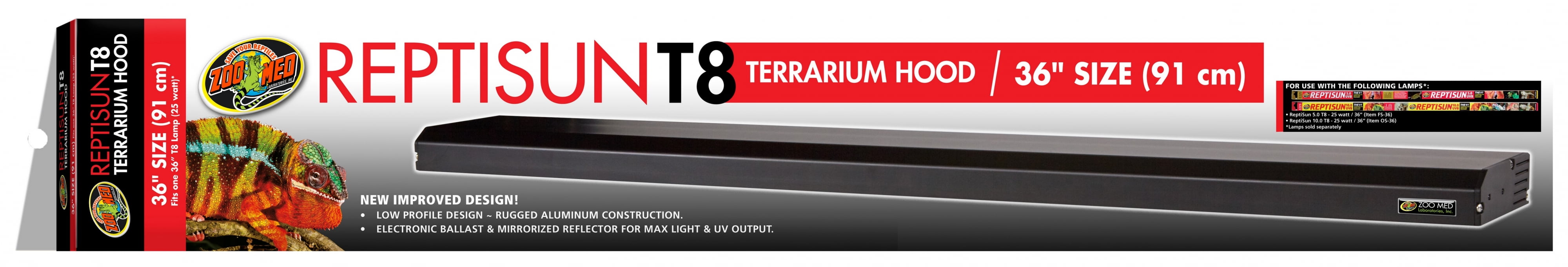Zoo Med ReptiSun T8 Terrarium Hood [Reptile Light Hoods, Reptile Supplies] 36" long
