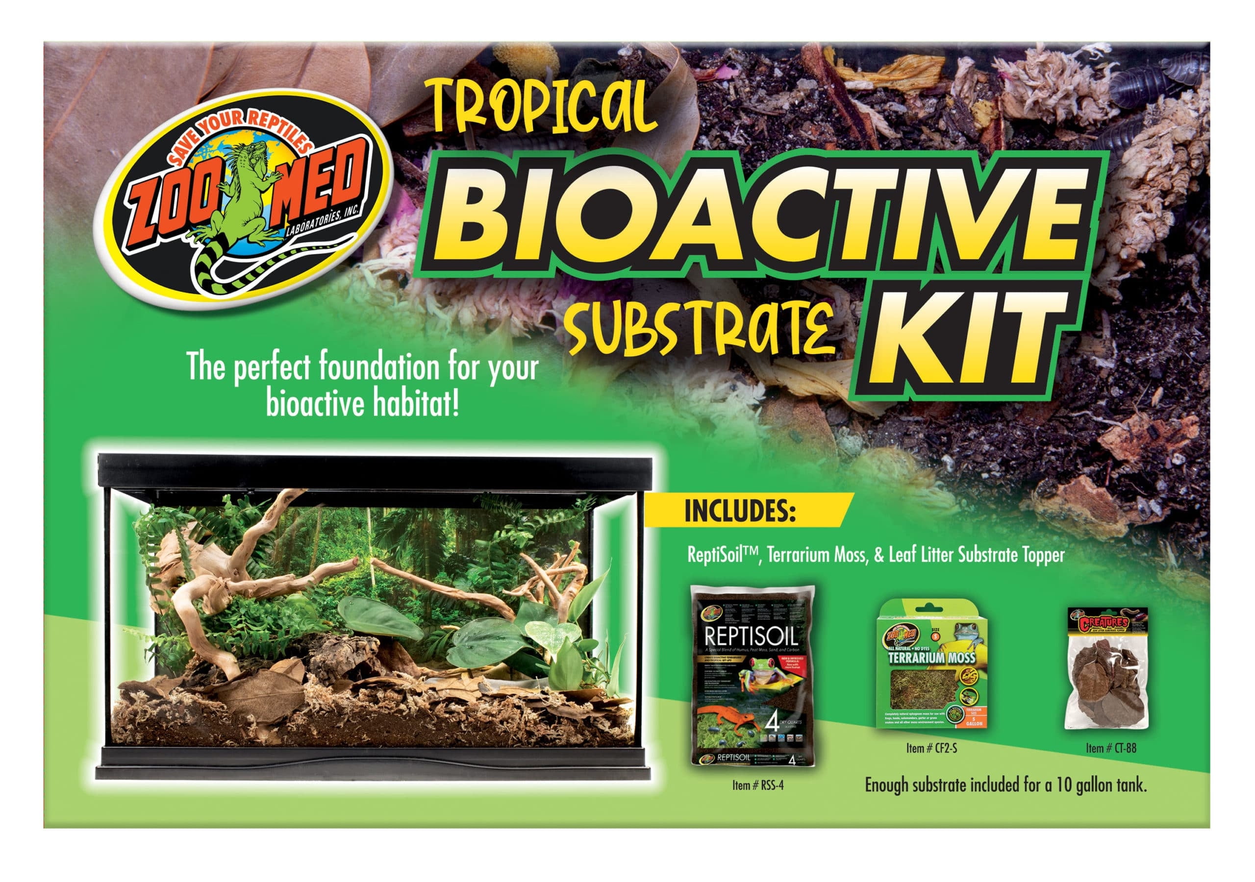 Zoo Med Tropical Bioactive Substrate Kit [Reptile Bark, Soil and Moss, Reptile Supplies] 1 count
