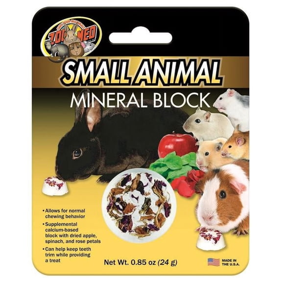 Zoo Med Small Animal Mineral Block With Dried Apple, Spinach, Rose Petals 0.85oz