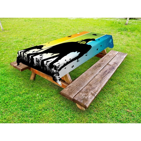 Zoo Outdoor Tablecloth, Magical Fantastic Colorful Nature Abstraction Elephant Butterflies Birds Rural Safari, Decorative Washable Fabric Picnic Tablecloth, 58 X 120 Inches, Multicolor, by Ambesonne