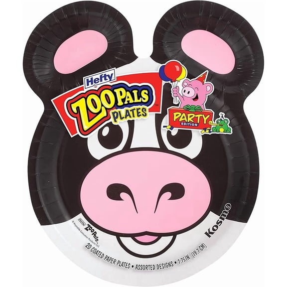 Zoo Pals Party Edition Paper Plates for Kids, Assorted Animal Designs, 7.75 Inches with Two Dipping Compartments, Multi-Color, 20 Count