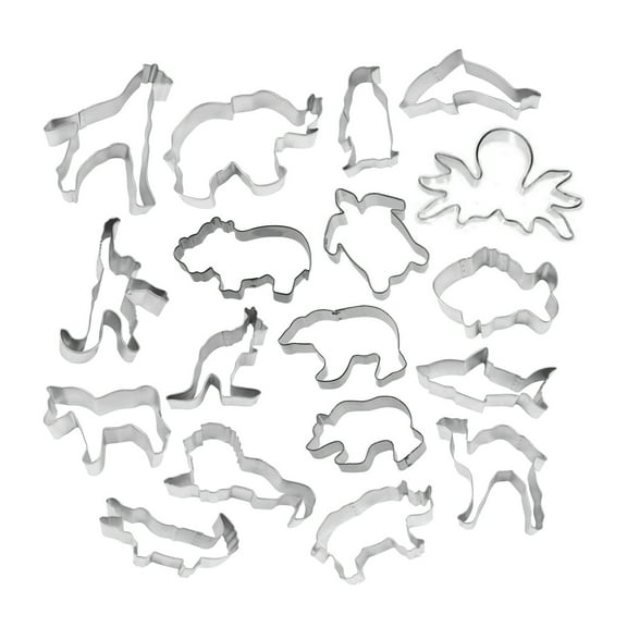 Zoo Safari Animal 18 Piece Cookie Cutter Set - Kangaroo, Penguin, Grizzly Bear, Alligator, Lion, Monkey Cookie Cutters - The Cookie Cutter Shop - Tin Plate Steel