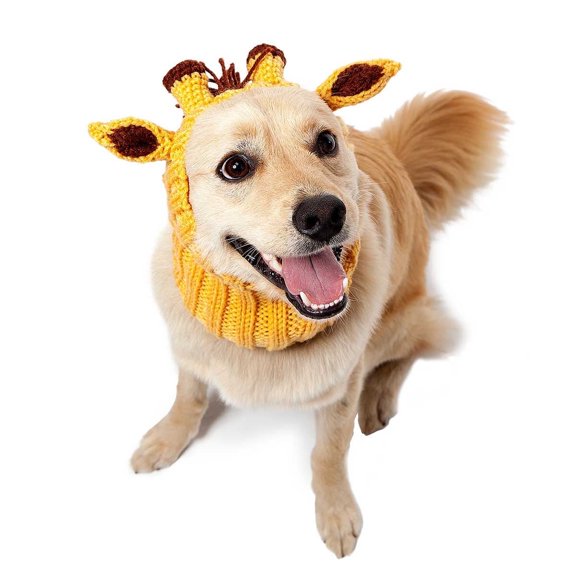Zoo Snoods Giraffe Costume - Warm Knit Dog Snood Ear Wrap for Pets, Warm Neck Ear Cover Protection (Medium)