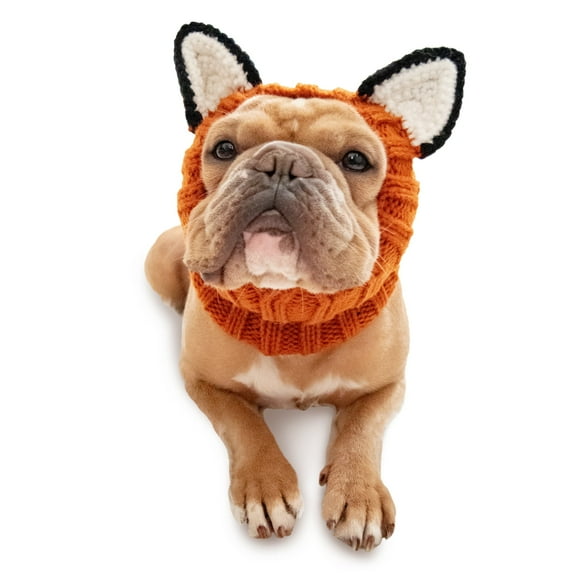 Zoo Snoods Fox Costume - Warm Knit Dog Snood Ear Wrap for Pets, Warm Neck Ear Cover Protection (Medium)