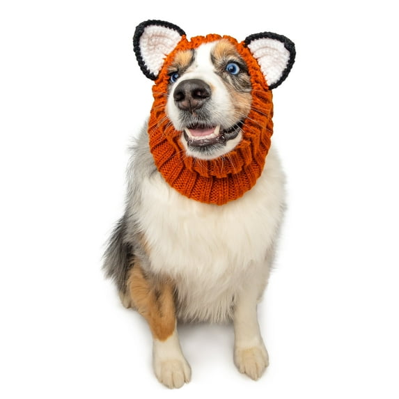 Zoo Snoods Fox Costume - Warm Knit Dog Snood Ear Wrap for Pets, Warm Neck Ear Cover Protection (Large)