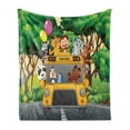 thumbnail image 1 of Zoo Soft Flannel Fleece Throw Blanket, Animals Balloons Riding on a Bus Travel Road Journey in Wilderness Scenery Print, Cozy Plush for Indoor and Outdoor Use, 50" x 70", Multicolor, by Ambesonne, 1 of 5