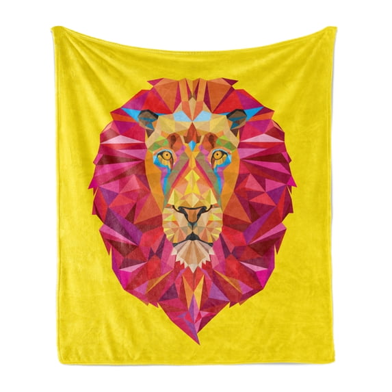 Zoo Soft Flannel Fleece Throw Blanket, Colorful Animals Geometric Diamond Face Lions Mane Safari Wildlife Theme Image, Cozy Plush for Indoor and Outdoor Use, 50" x 70", Multicolor, by Ambesonne