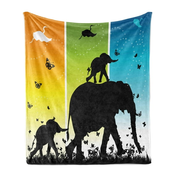 Zoo Soft Flannel Fleece Throw Blanket, Colorful Nature Abstraction Butterflies Birds Rural Safari, Cozy Plush for Indoor and Outdoor Use, 60" x 80", Multicolor, by Ambesonne
