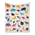 thumbnail image 1 of Zoo Soft Flannel Fleece Throw Blanket, European Animal Silhouettes in Cartoon Style Safari Wildlife Zoo Theme, Cozy Plush for Indoor and Outdoor Use, 50" x 70", Multicolor, by Ambesonne, 1 of 5