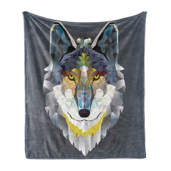 Zoo Soft Flannel Fleece Throw Blanket, Graphic Design of Coyote Wolf Beast Modern Portrait Geometric Colorful Print, Cozy Plush for Indoor and Outdoor Use, 50" x 60", Multicolor, by Ambesonne
