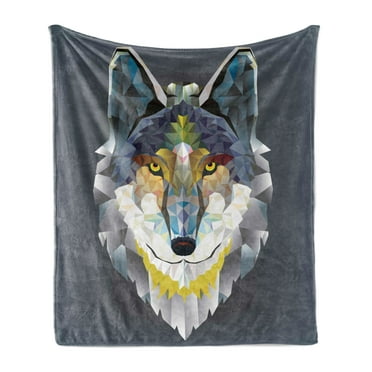 Zoo Soft Flannel Fleece Throw Blanket, Graphic Design of Coyote Wolf Beast Modern Portrait Geometric Colorful Print, Cozy Plush for Indoor and Outdoor Use, 50" x 70", Multicolor, by Ambesonne