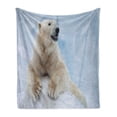 thumbnail image 1 of Zoo Soft Flannel Fleece Throw Blanket, Portrait of Large White Polar Bear on Ice Claws Antarctica North Outdoors, Cozy Plush for Indoor and Outdoor Use, 50" x 70", Pale Blue Cream White, by Ambesonne, 1 of 6