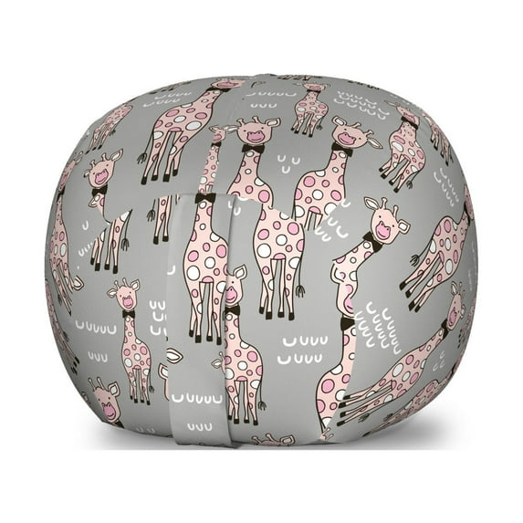 Zoo Storage Toy Bag Chair, Giraffes in Bowtie Posing Exotic Animals in Scandinavian Doodle, Stuffed Animal Organizer Washable Bag, Small Size, Dust Rose Charcoal Grey, by Ambesonne