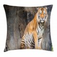 thumbnail image 1 of Zoo Throw Pillow Cushion Cover, Bengal Tiger Feline Predator Aggressive Hunter Carnivore Africa Safari, Decorative Square Accent Pillow Case, 16 X 16 Inches, Light Brown Black White, by Ambesonne, 1 of 2