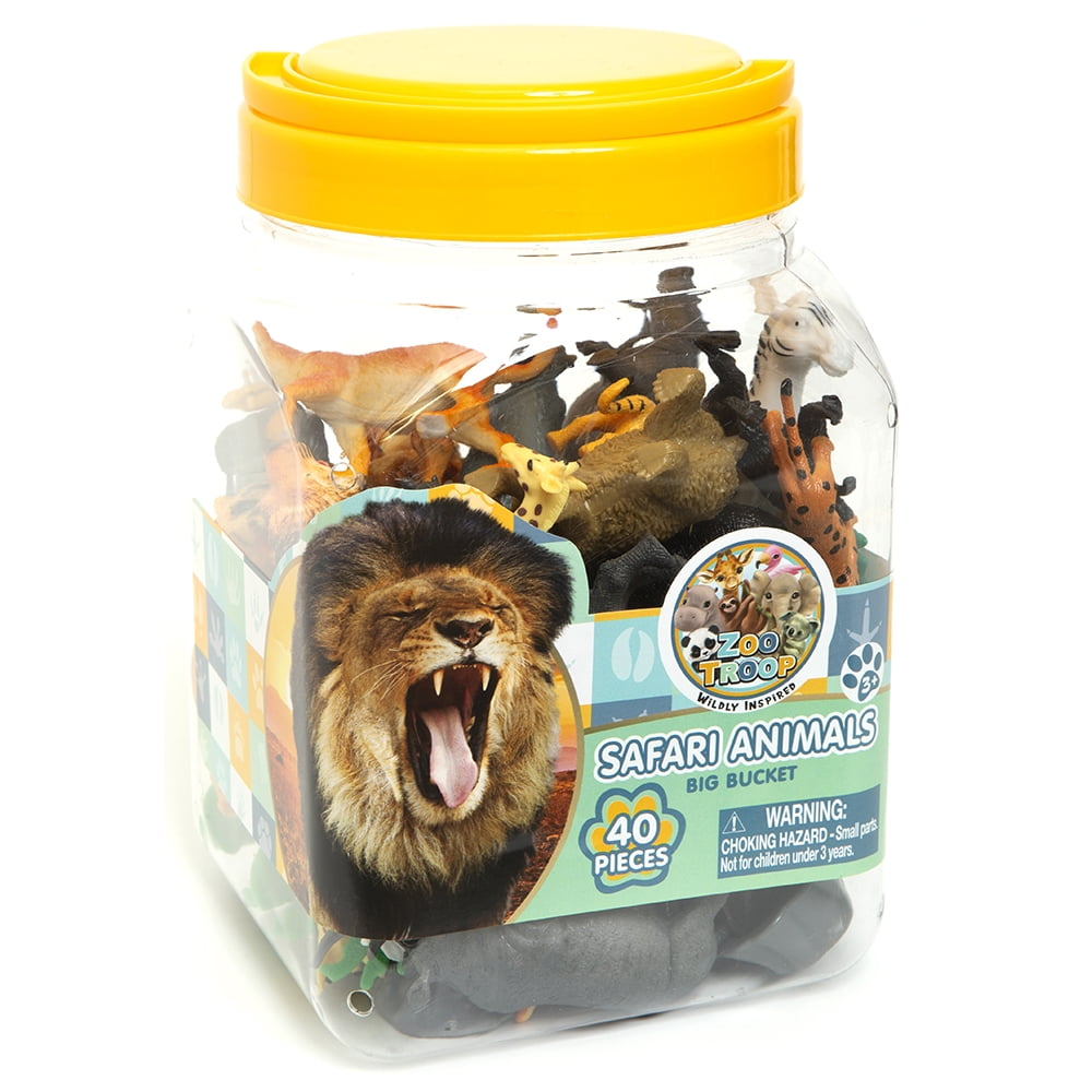 ZOO TROOP Big Bucket Safari Animals Set 40-Piece Kids Toy for