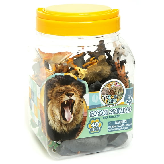 Zoo Troop Big Bucket of Safari Life  40-Piece Novelty Toy Set for Kids Ages 3+