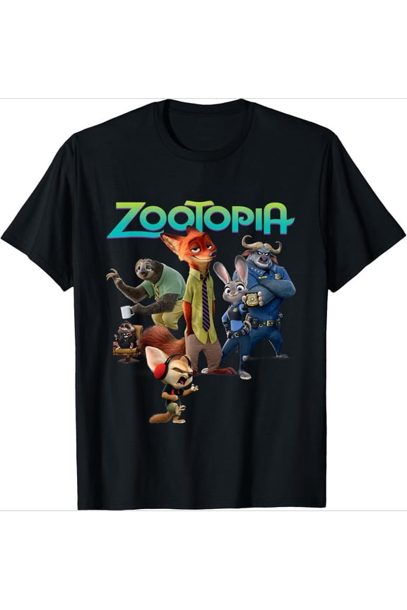 Zoo-topia Character Group T-Shirt for Men Women Short Sleeve Round Neck Graphic Tee Tops