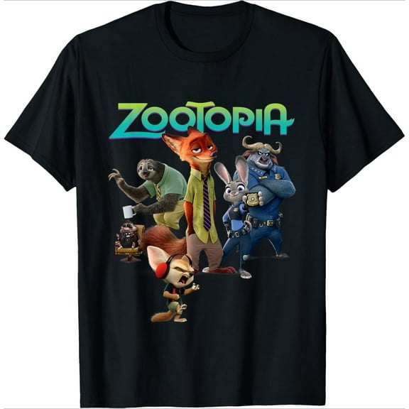 Zoo-topia Character Group T-Shirt for Men Women Short Sleeve Round Neck Graphic Tee Tops