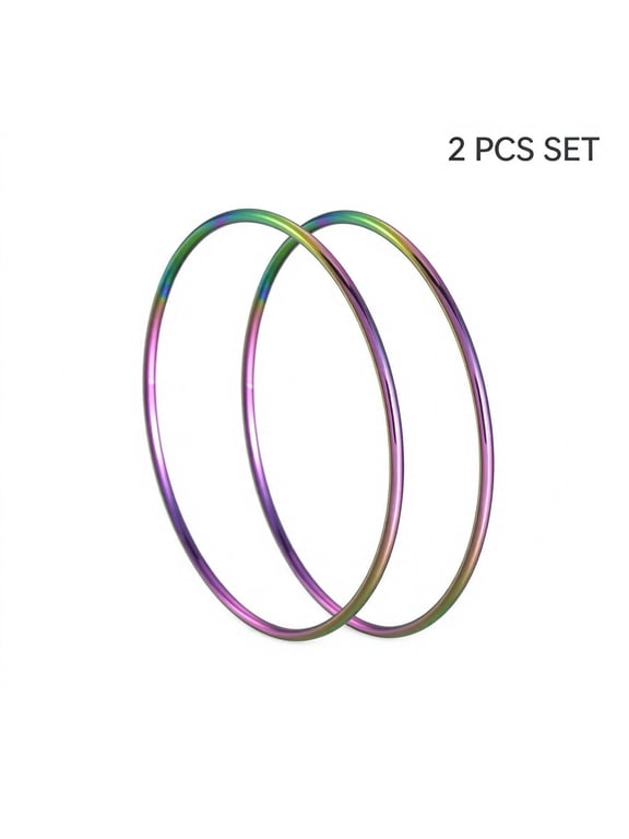 2 Pcs Rainbow Stackable Titanium Steel Thin Bangle Set for Women,Inner Diameter 2.3 in, Minimalist Layered Bracelet Jewelry