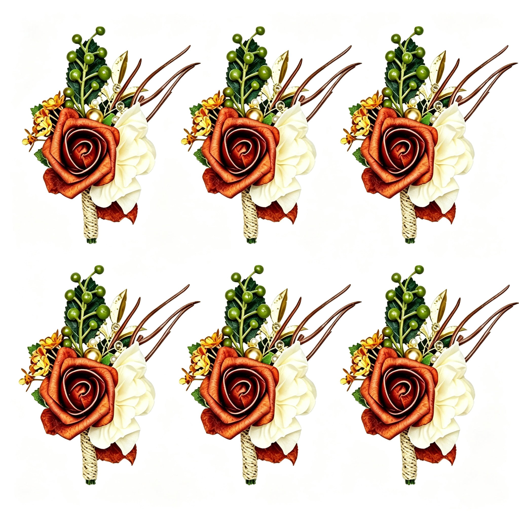 ZooWhale Set of 6 Terracotta Boutonnieres, 5.1 Inch Artificial Foam ...