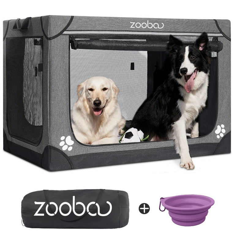 Zooba 42 Portable Soft Dog Crate for Large Dogs Collapsible Travel Kennel with Carry Bag Foldable Cage with Durable Textilene Mesh Door Plush Bed Ideal for Home or Travel