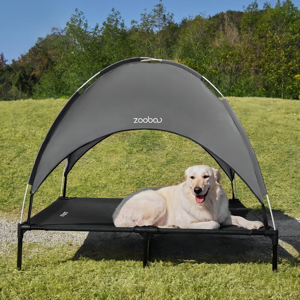 GYMAX Dog House, 2 In 1 Elevated Dog Bed With Weatherproof 600D Oxford