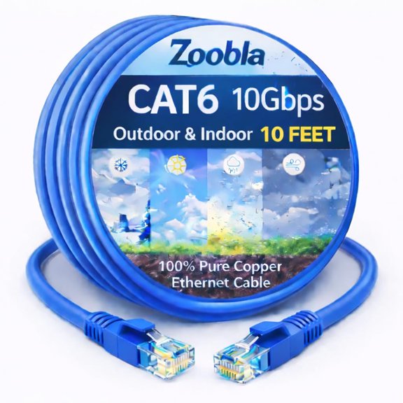 Zoobla - Cat6 UTP 100% Pure Copper Patch Cord, Ethernet LAN Cable Pass Fluke Test | 10Ft