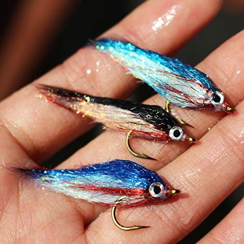 Zooblu 12 pcs Wounded Minnow Fly Ice Dub UV Polar Fry Slowly Sinking Salmon Trout Steelhead Fly Fishing Flies Lures Set-Size 8