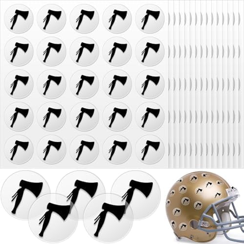 Zooblu 200 Pcs 8 Sheets Football Helmet Stickers Hatchet Decals 1-1/8 Inch Self Adhesive Hockey Stickers for Baseball Softball(Black on Clear)