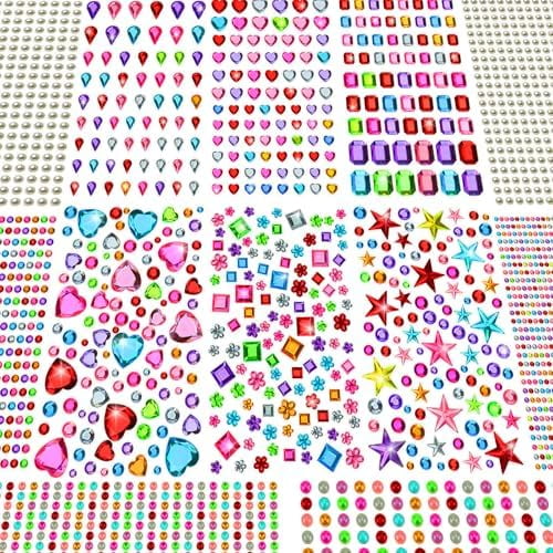 Zooblu 3269pcs Gems Stickers Jewels for Craft 12 Sheets, Self Adhesive Rhinestone Stickers Gems for Crafting, Acrylic Glitter Sticker DIY Craft Supplies for , Face, Valentines Gifts