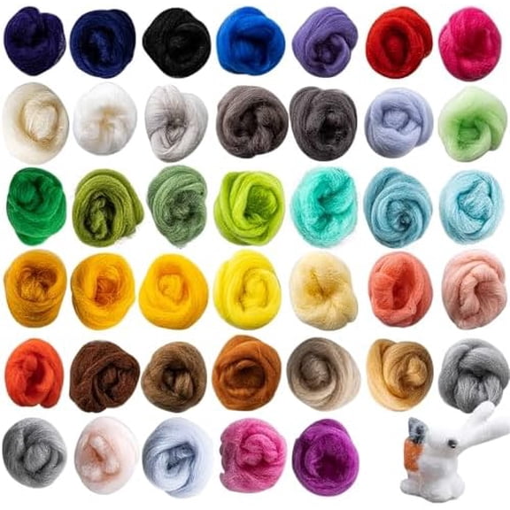 Zooblu 40pcs Felting Wool Roving - Core Wool Roving Bulk Spinning DIY Craft Mix Color