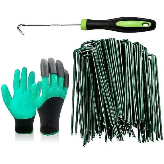 Zooblu 50Pcs Green Landscape Staples 6 Inch Garden Artificial Turf Stakes Staples, 11 Gauge Lawn Galvanized Ground Fabric Pins for Weed Barrier Sod Decorations Holding Fence and Irrigation Tubing