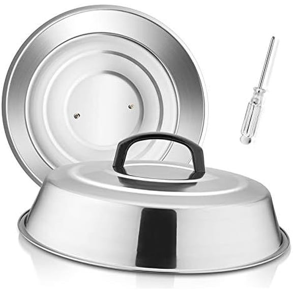 Zooblu Cheese Melting Dome Set of 2, 12 Inch Round Basting Cover Metal Steam Cover, Stainless Steel Griddle Accessories for Flat Top Grill/Outdoor BBQ/Kitchen Cooking