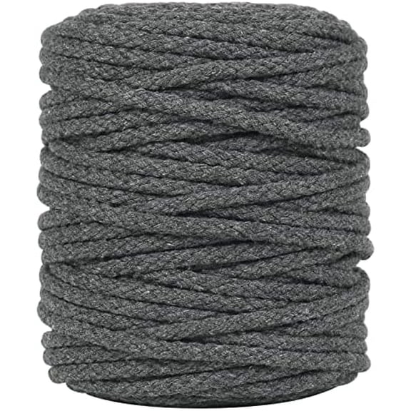 Zooblu Gray Macrame Cord, 165 Feet 5mm Wide Braided Cotton Rope for Macrame Plant Hangers, Wall Hangings, Drawstring, DIY Crafts