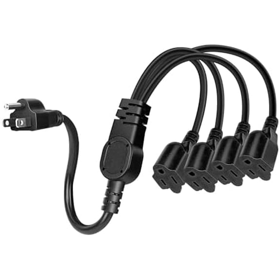 Zooblu Outlet Splitter 1 to 4 Outlet Extender UL Listed Power Extension Cord Socket Saver for Indoor Outdoor, 16AWG SJT 13A/125V Power Strip for Computer,Monitor,LED Stage Light,Appliances (1.5FT)
