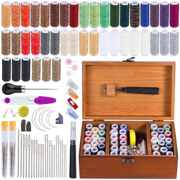 Zooblu Sewing Kit, Leather Sewing Kit, Upholstery Repair Kit, Leather Sewing Tools with Large-Eye Stitching Needles, Waxed Thread, Leather Stitching Kit for DIY Leather Craft