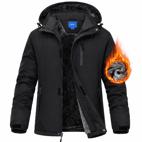 Men's Hooded Winter Jacket, Outdoor Coat with Full Zip Closure and Zipper Pockets, Casual Cold Weather Jacket