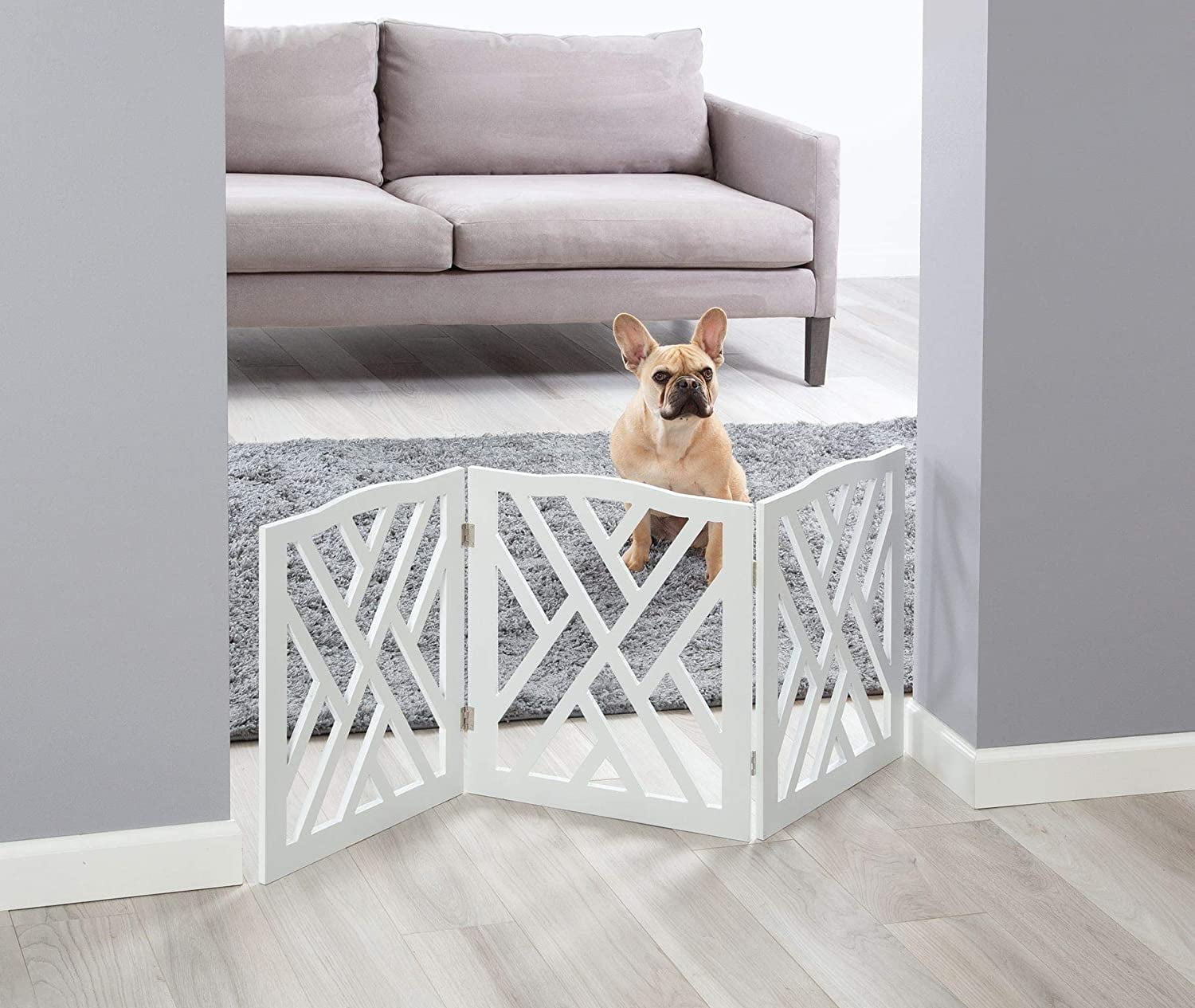 White Wood Crisscross Freestanding Dog Gate, 47" x 19"
