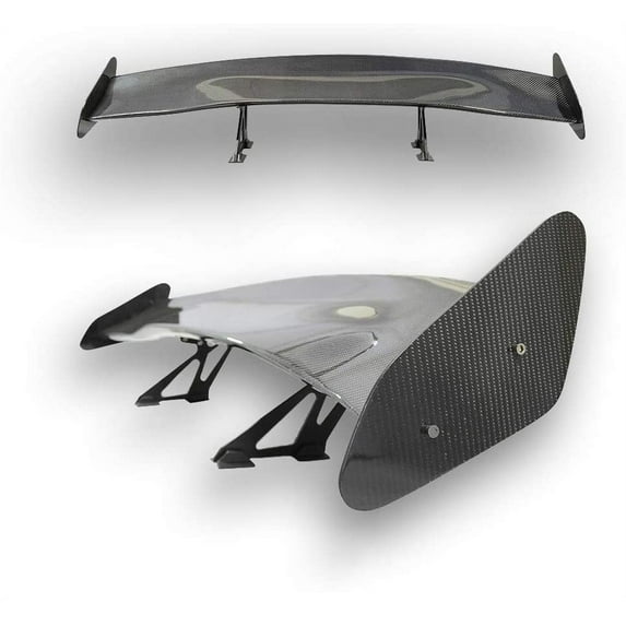 Zoogamo GT Wing – Universal Fit 3D JDM Carbon Fiber Rear Trunk Deck Spoiler with Accessories Kit (61.8” Length / 10” Bracket Height)