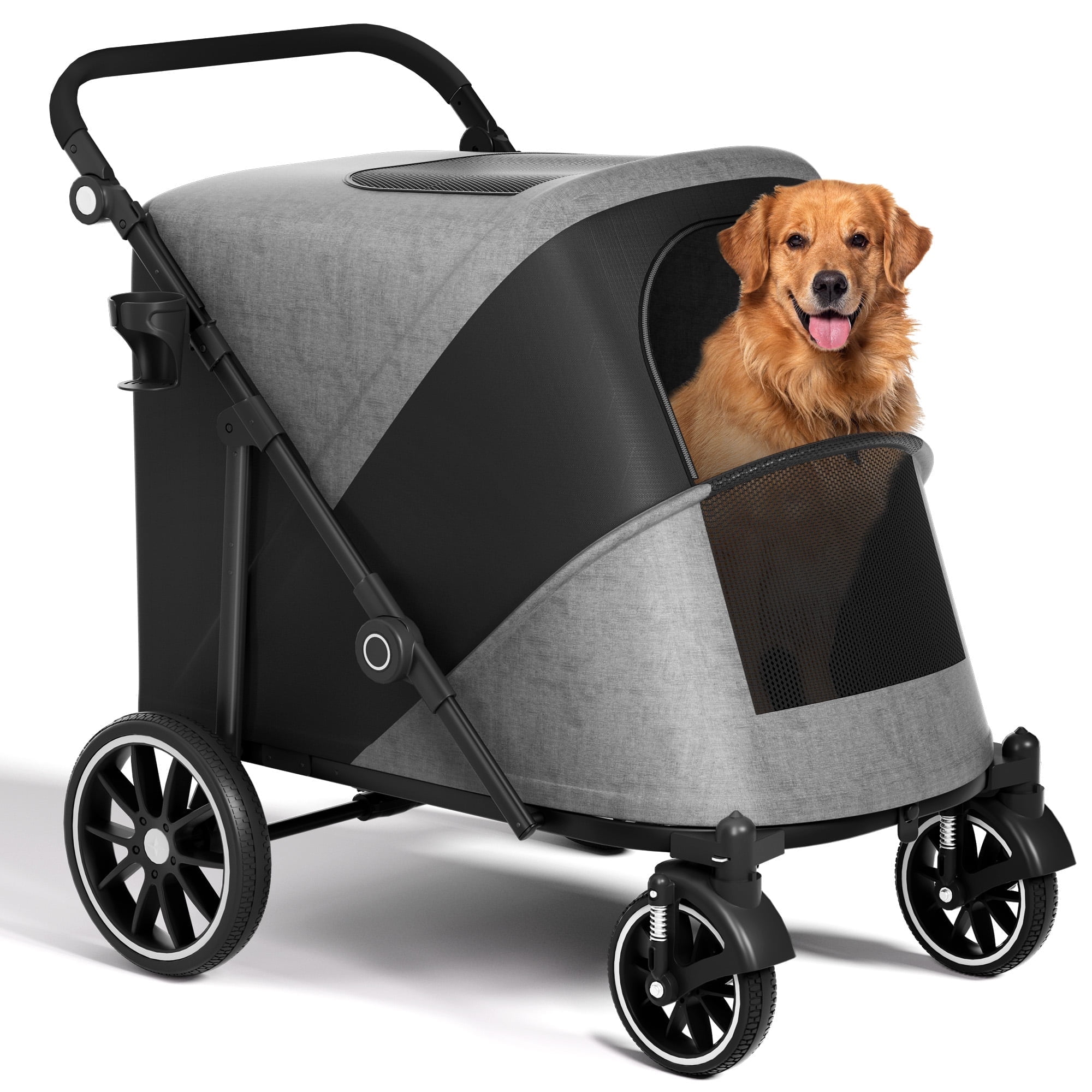 Zoolike XL Dog Stroller, Dual Access 4 Wheel Extra Large Pet Cage Foldable Travel Jogging Carriage Stroller for 2 Dogs,Max 200 Lbs