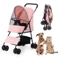 thumbnail image 1 of ZOOLIKE Pet Stroller for Cats and Dogs, 4-Wheeled Foldable Travel Carrier with Storage Basket, Pink, 1 of 7
