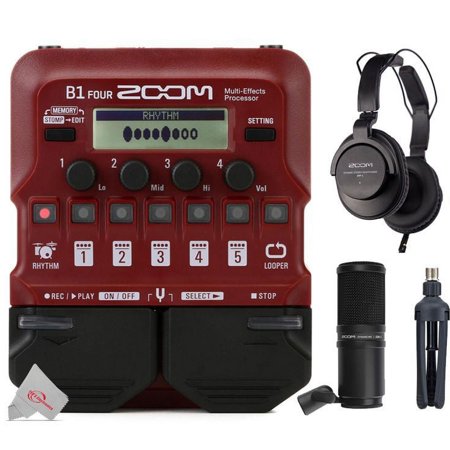 Zoom B1 Four Electric Bass Effects Processor with Zoom ZDM-1 Podcast Mic Pack Accessory Bundle